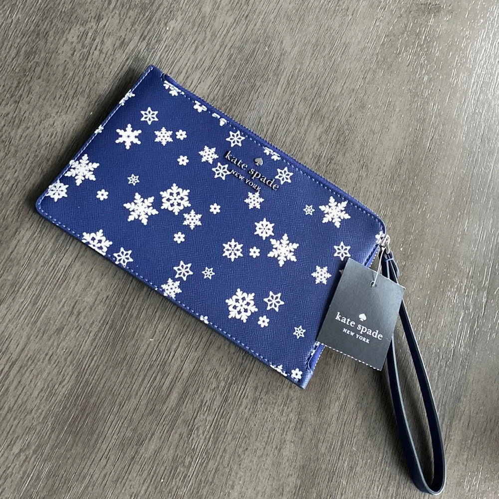 NWT Kate Spade Staci Snowflake Toss Medium L-zip Wristlet